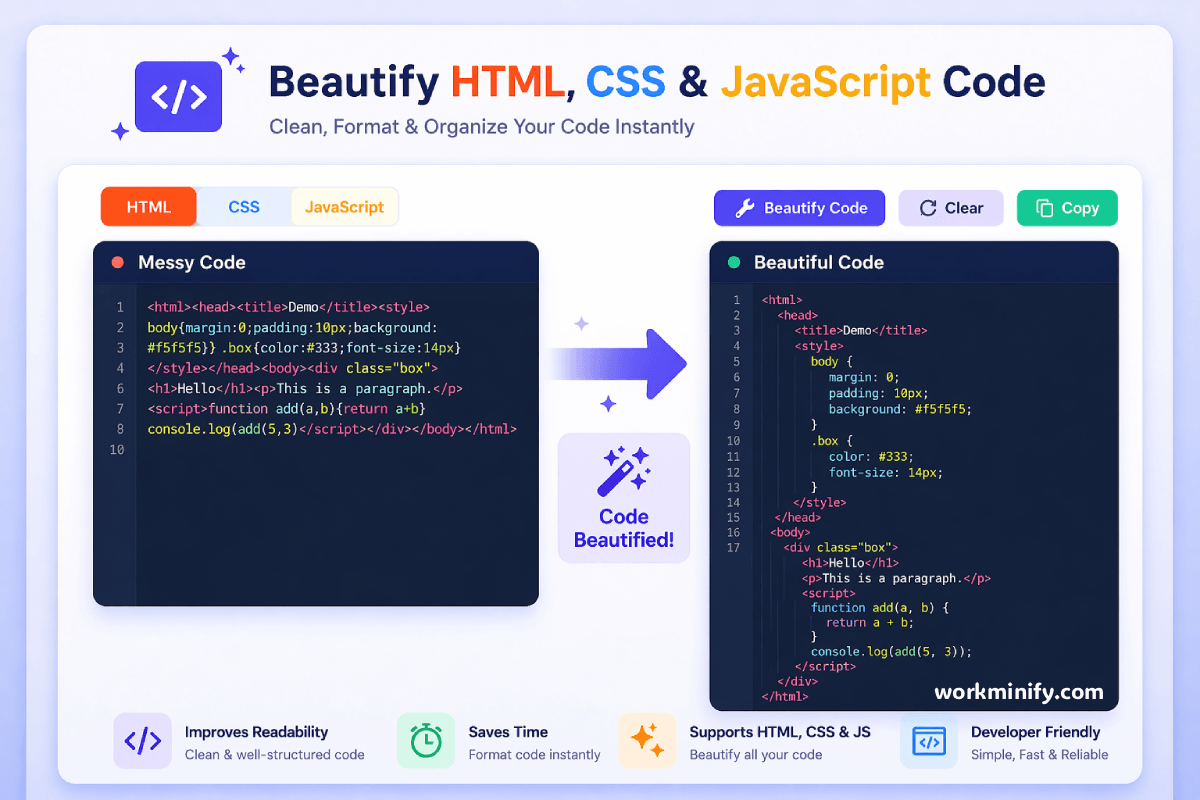 Beautify HTML, CSS & JavaScript Code